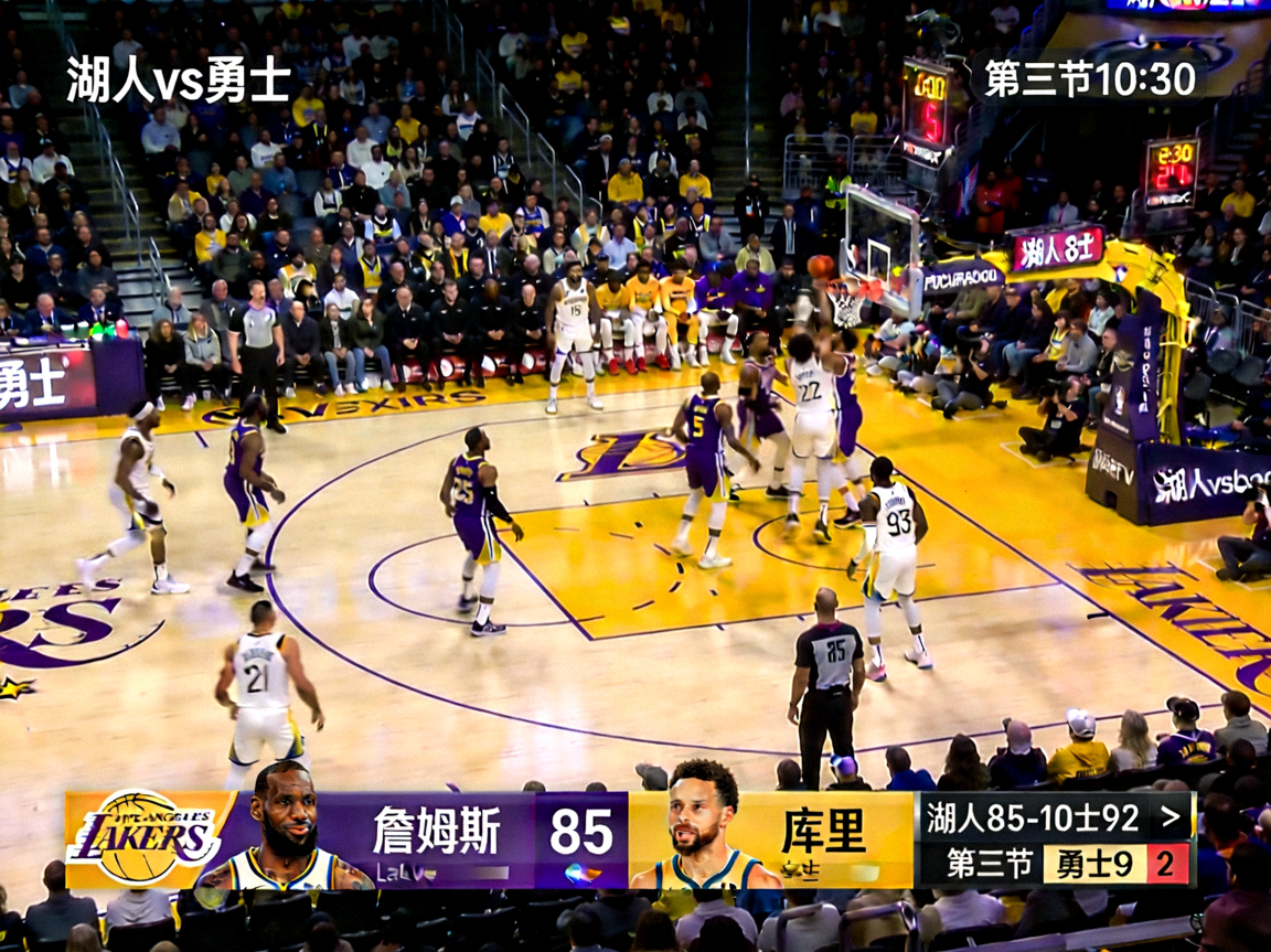 NBA湖人vs勇士比赛直播画面